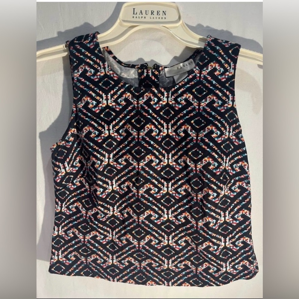 Kenar crop top zipper femme noir Black Patterned xs top Sleeveless